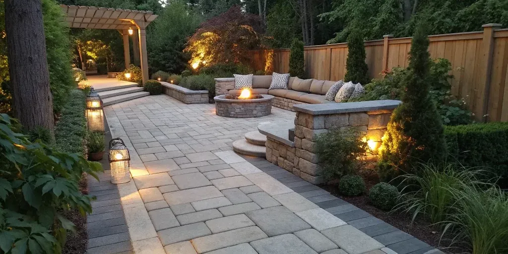 A finished stone paver patio showing the result of a successful installation.