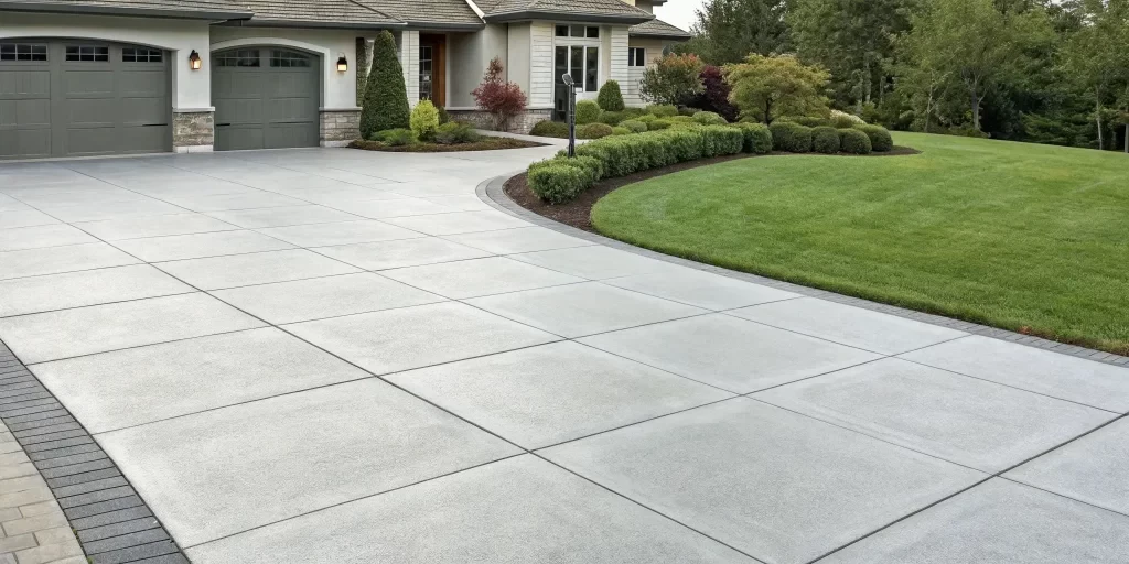 A modern driveway built with durable concrete pavers for a stylish look.